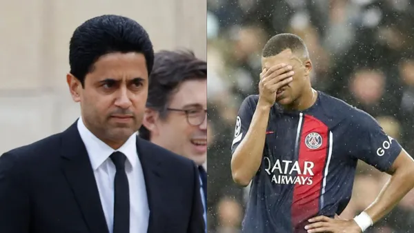 Al-Khelaifi enfrentado con Kylian Mbappé.