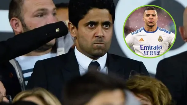 Al-Khelaifi, presidente del PSG, enojado. Kylian Mbappé con la camiseta del Madrid.