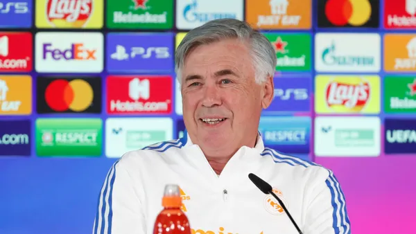 Carlo Ancelotti en una conferencia de prensa por UEFA Champions League.