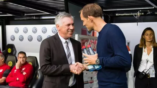 Carlo Ancelotti y Thomas Tuchel saludando