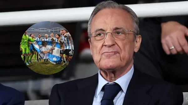 Florentino Pérez serio y el Sub 17 de Argentina festeja