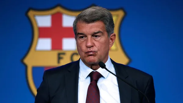 Joan Laporta en la sala de prensa del FC Barcelona. (Foto: FC Barcelona)