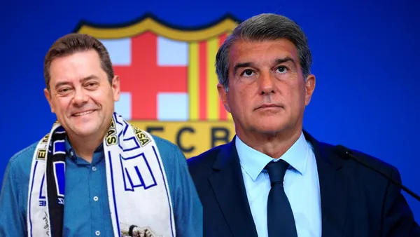 Joan Laporta preocupado. Tomás Roncero con bufanda del Real Madrid sonriente.