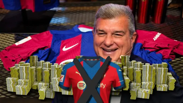 Joan Laporta, presidente del FC Barcelona, y la camiseta Nike del club