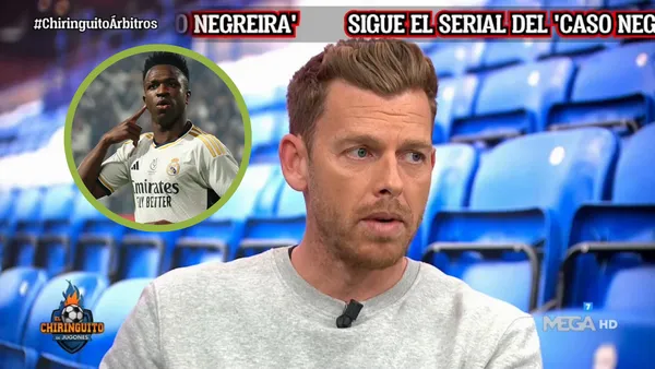 Jota Jordi durante el programa de El Chiringuito, Vinicius en acción con la camiseta del Real Madrid.
