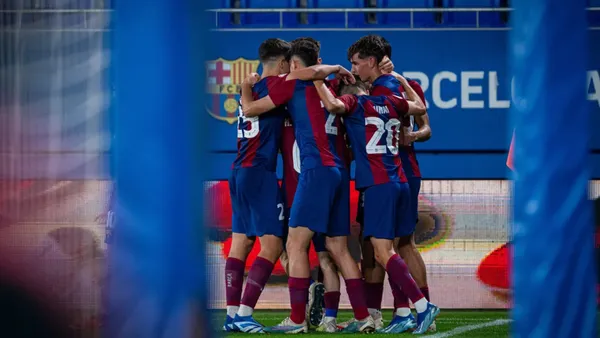 Los jugadores del Barça Atlètic celebrando un gol