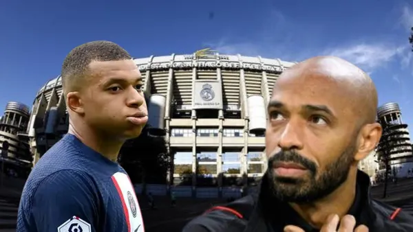Mbappé mira a Henry, de fondo Santiago Bernabéu
