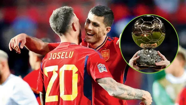 Rodri y Joselu festejan un gol en España. (Foto: EFE)