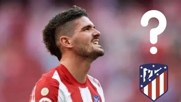 Rodrigo De Paul en Atlético Madrid. Signo de pregunta y escudo de Atleti.