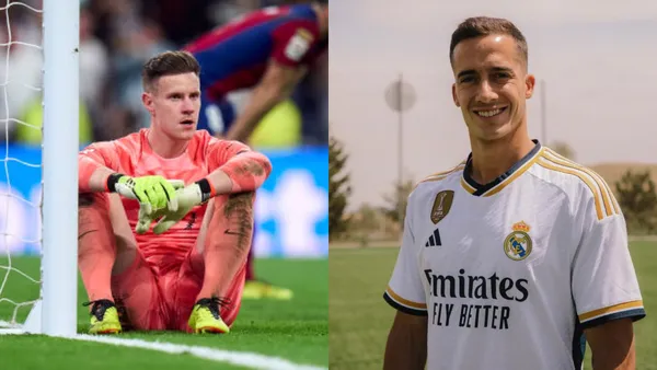 Ter Stegen, jugador del FC Barcelona, y Lucas Vásquez del Real Madrid