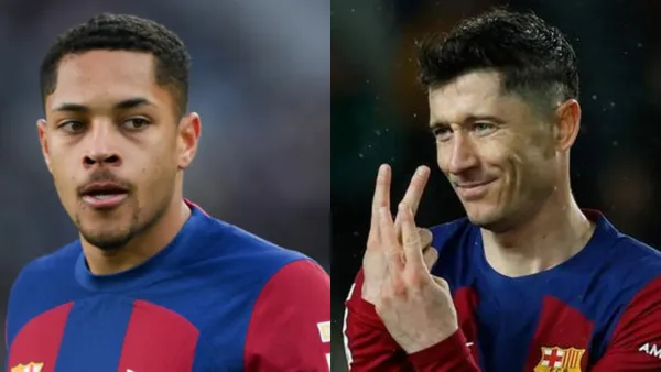 Vítor Roque y Robert Lewandowski en el FC Barcelona