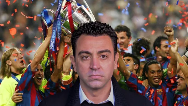 Xavi Hernández serio, Barcelona celebrando