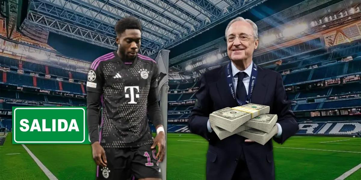 Alphonso Davies, con la remera de Bayern Múnich, y Florentino Pérez, presidente de Real Madrid.