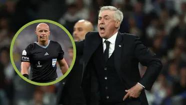 Ancelotti dando indicaciones y Marciniak en acción en la final del mundo.