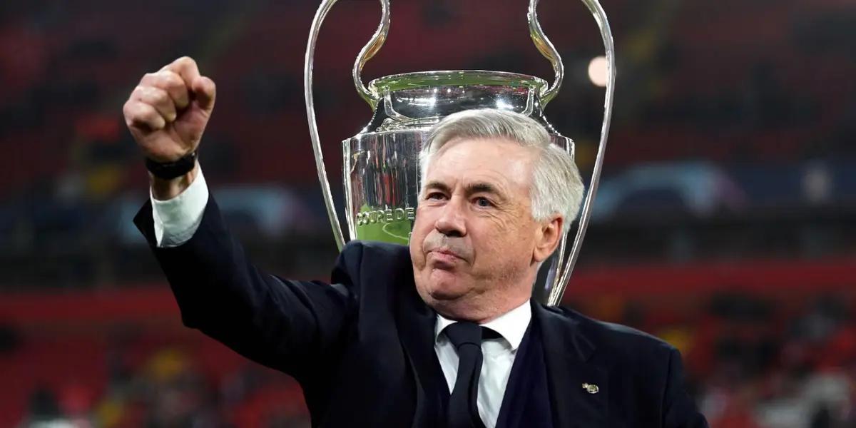 Ancelotti festejando, Champions League de fondo