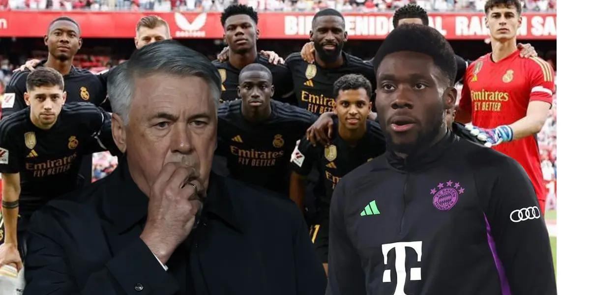 Ancelotti preocupado, Davies serio, Real Madrid equipo