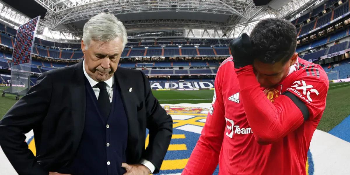 Ancelotti triste, Casemiro llorando, fondo Bernabéu