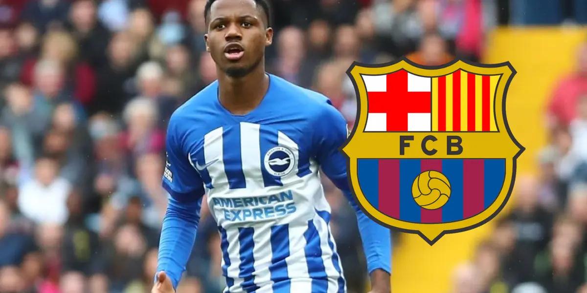 Ansu Fati con la camiseta de Brighton y el escudo del Barcelona.