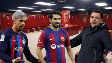 Araujo, Gundogan y Xavi, en el camerino de Barca