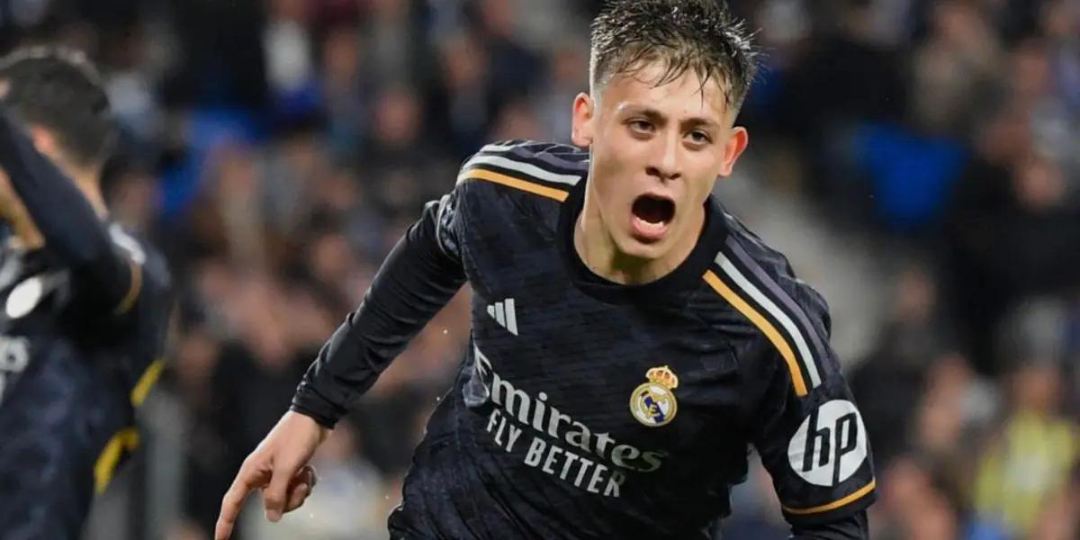Arda Guler, jugador del Real Madrid, celebrando el gol a la Real Sociedad