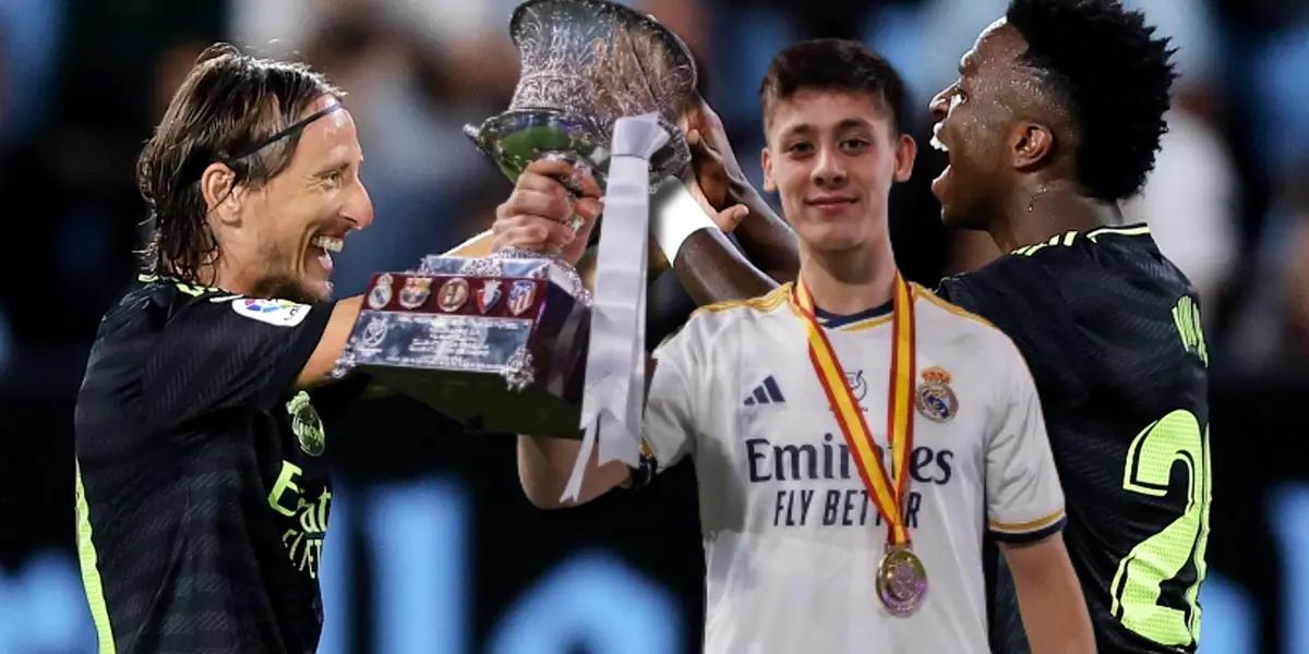 Arda Guler, Toni Kroos y Vinicius Junior, jugadores del Real Madrid
