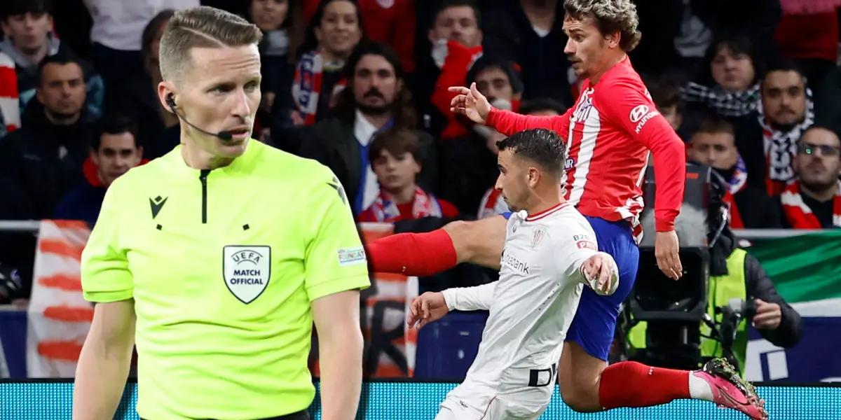 Atlético de Madrid pudo quedarse con uno menos, pero le perdonaron una roja a Griezmann ante Athletic