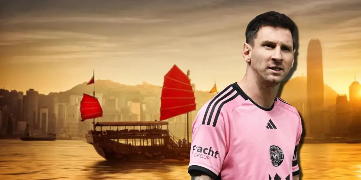 Aunque fue goleado, adornaron barco en Hong Kong para recibir a Messi, así quedó