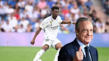 Aurélien Tchouaméni - Florentino Pérez (Foto: Real Madrid)