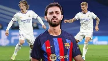 Bernardo Silva en el FC Barcelona, con Luka Modric y Toni Kroos del Real Madrid