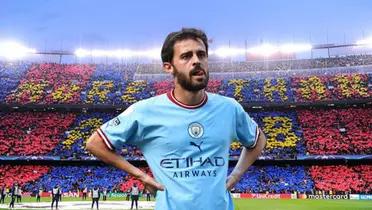 Bernardo Silva lamentándose, de fondo Camp Nou