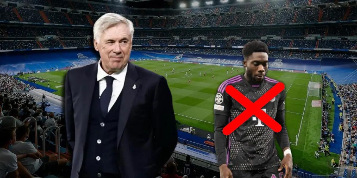 Carlo Ancelotti, entrenador del Real Madrid, y Alphonso Davies, con la camiseta de Bayern Múnich.