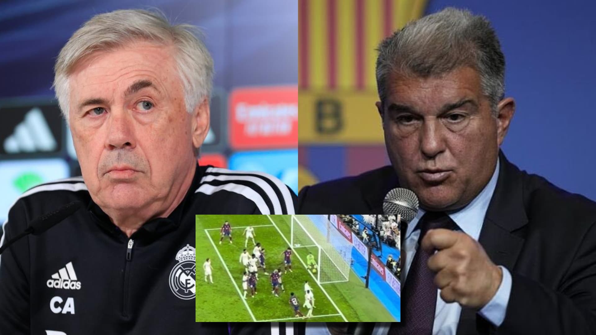 Carlo Ancelotti, entrenador del Real Madrid, y Joan Laporta presidente del FC Barcelona