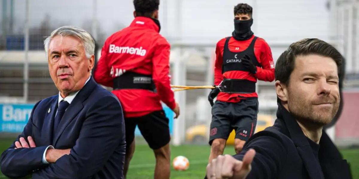 Carlo Ancelotti, entrenador del Real Madrid, y Xabi Alonso del Bayer Leverkusen