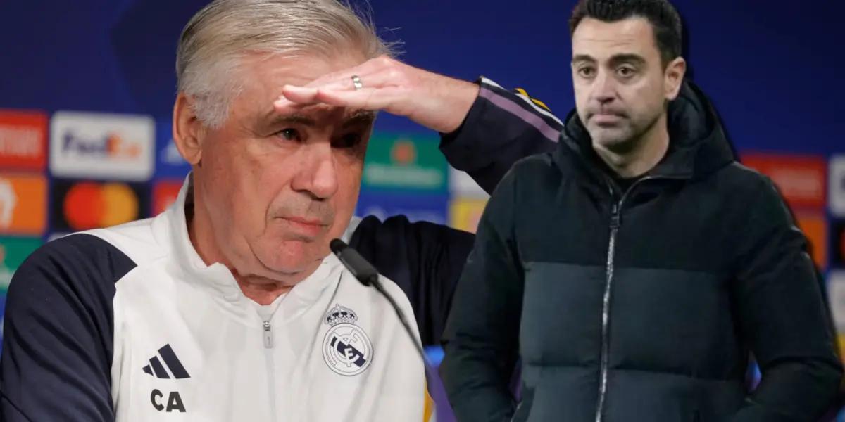 Carlo Ancelotti, entrenador del Real Madrid, y Xavi Hernández del FC Barcelona