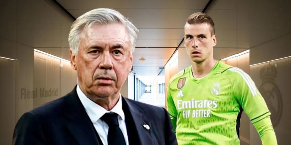 Carlo Ancelotti y Andriy Lunin