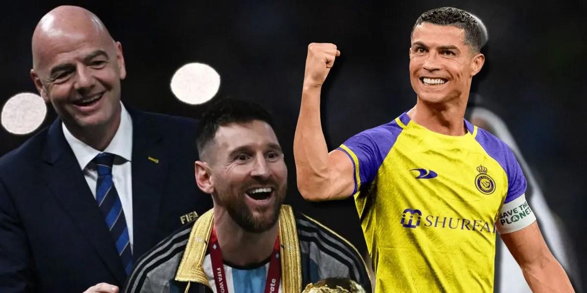 Con Lionel Messi, Infantino lo felicita, abraza y sonríe, mientras el trato fue otro con Cristiano Ronaldo