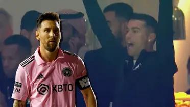 Cristiano Ronaldo celebró el tanto de Laporte desde mitad de cancha, y mira la reacción de Lionel Messi