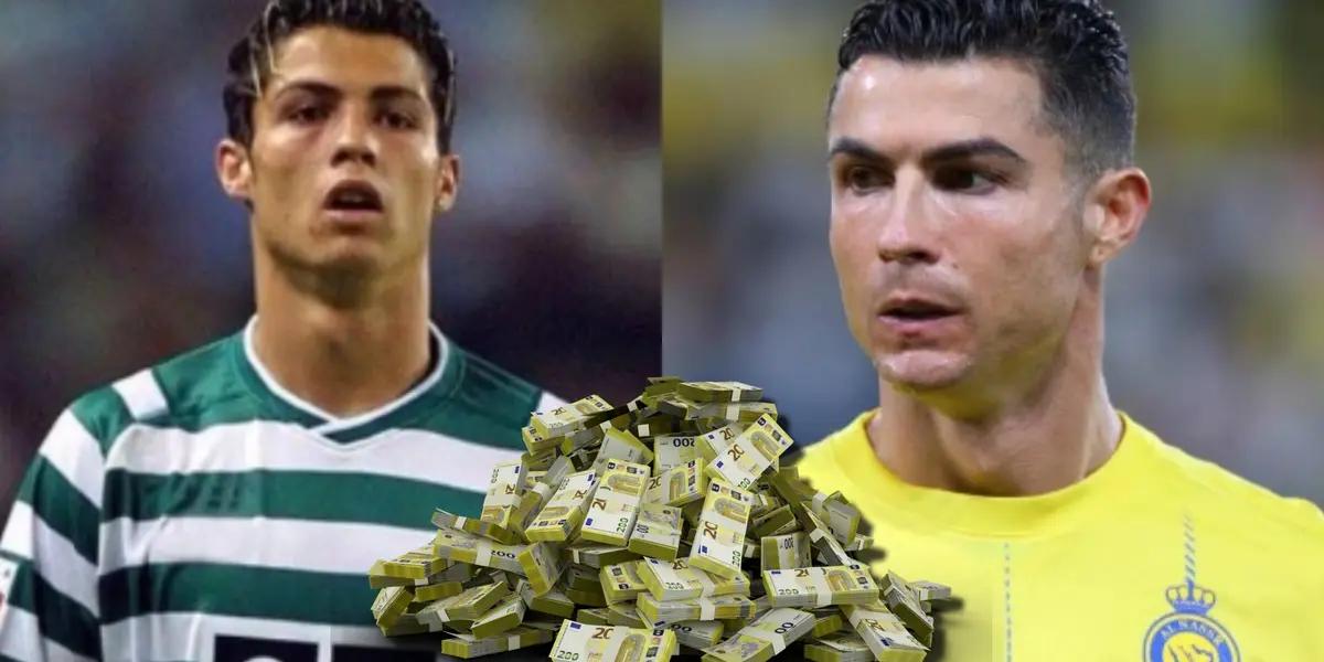Cristiano Ronaldo con la camiseta de Sporting Lisboa y Al-Nassr