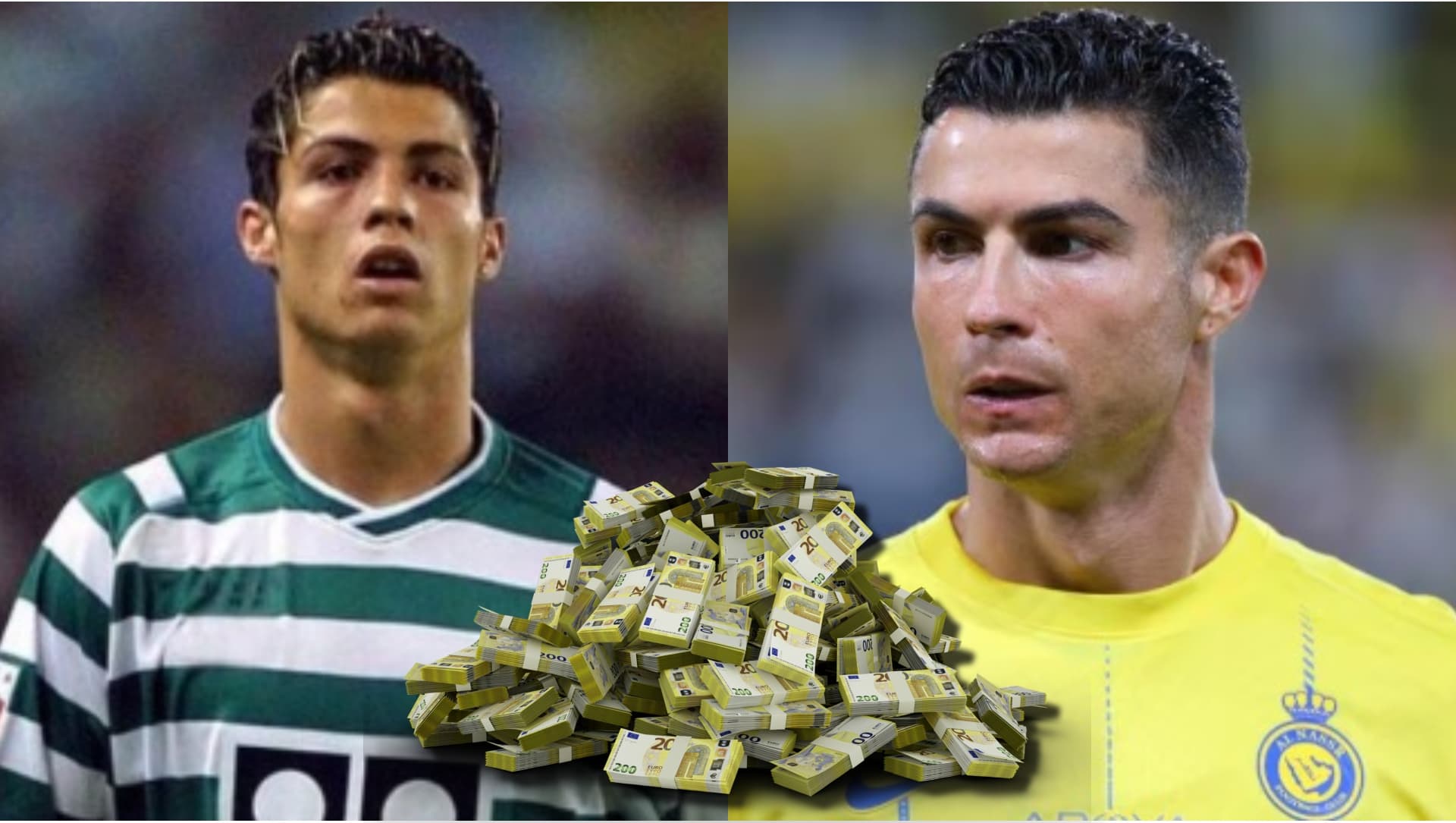 Cristiano Ronaldo con la camiseta de Sporting Lisboa y Al-Nassr