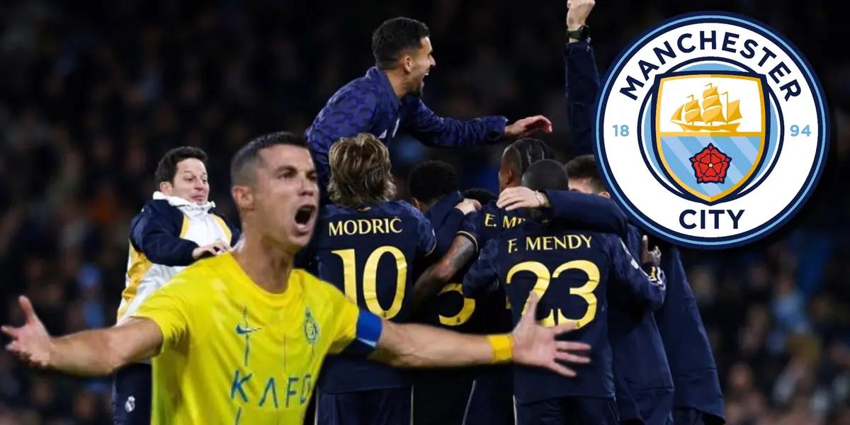 Cristiano Ronaldo, jugador de Al-Nassr, y jugadores del Real Madrid celebrando