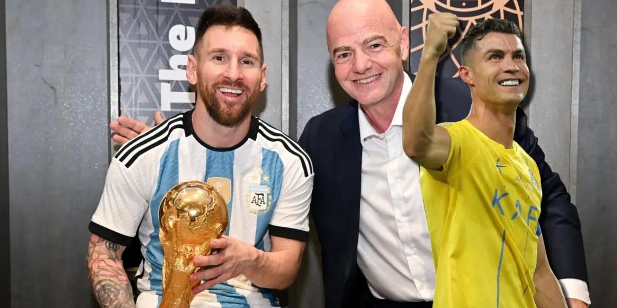 Cristiano Ronaldo, Lionel Messi y Gianni Infantino