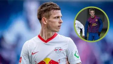Dani Olmo con la camiseta del Leipzig y su paso por La Masía del FC Barcelona.