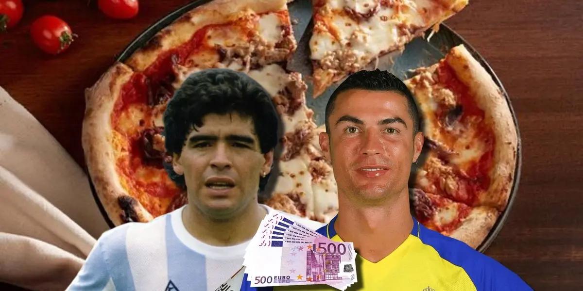 Diego Maradona decidió comprar pizza con el sueldo que ganó, mientras Cristiano Ronaldo lo gastó en otra cosa