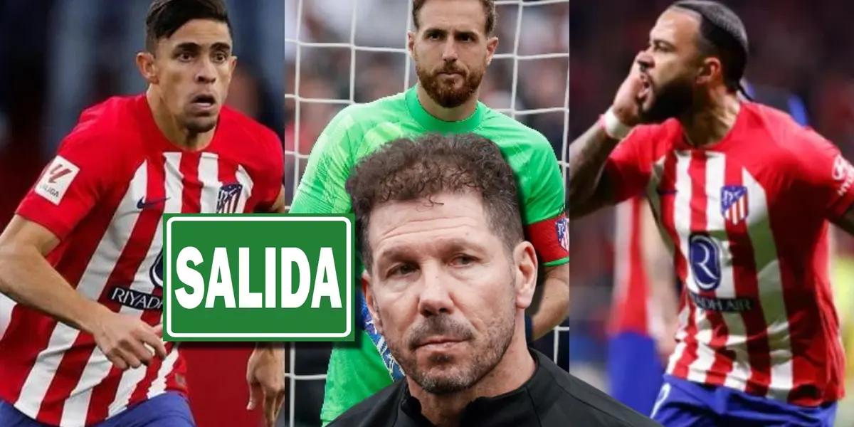 Diego Simeone, entrenador del Atlético de Madrid, y tres de sus jugadores