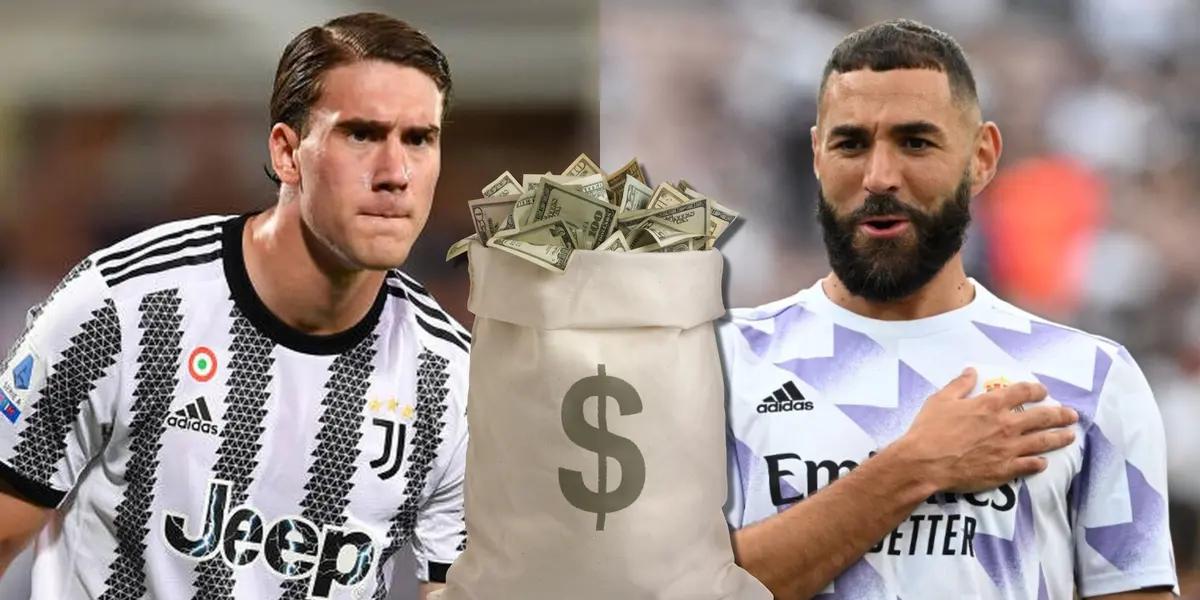 Dusan Vlahovic es el 9 que le puso el ojo el Real Madrid pero vale millones, mientras que Karim Benzema estuvo en los 35 millones