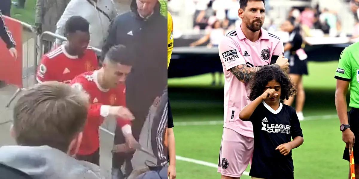 El astro argentino tuvo un enorme gesto con uno de los niños que acompañan en la presentación de los equipos.