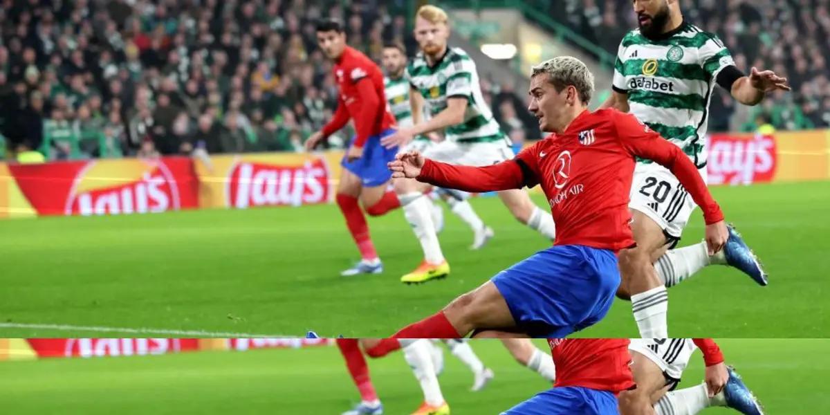 El Colchonero llegó al empate en Celtic Park a través del francés, que aprovechó un rebote luego del penal que él mismo pateó y puso las cosas 1-1