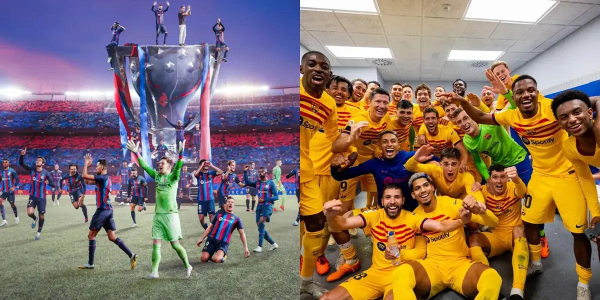 El futbolista ex Barcelona estuvo festejando como un fanático más.