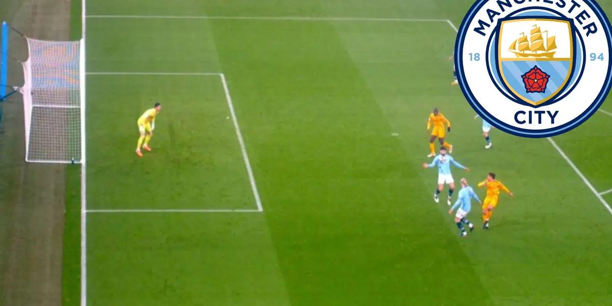 El gol de Haaland no fue anulado por milímetros, pero se mantuvo la duda varios minutos