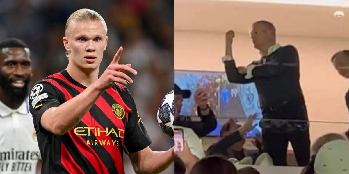 El padre del delantero noruego fue protagonista por sus gestos.